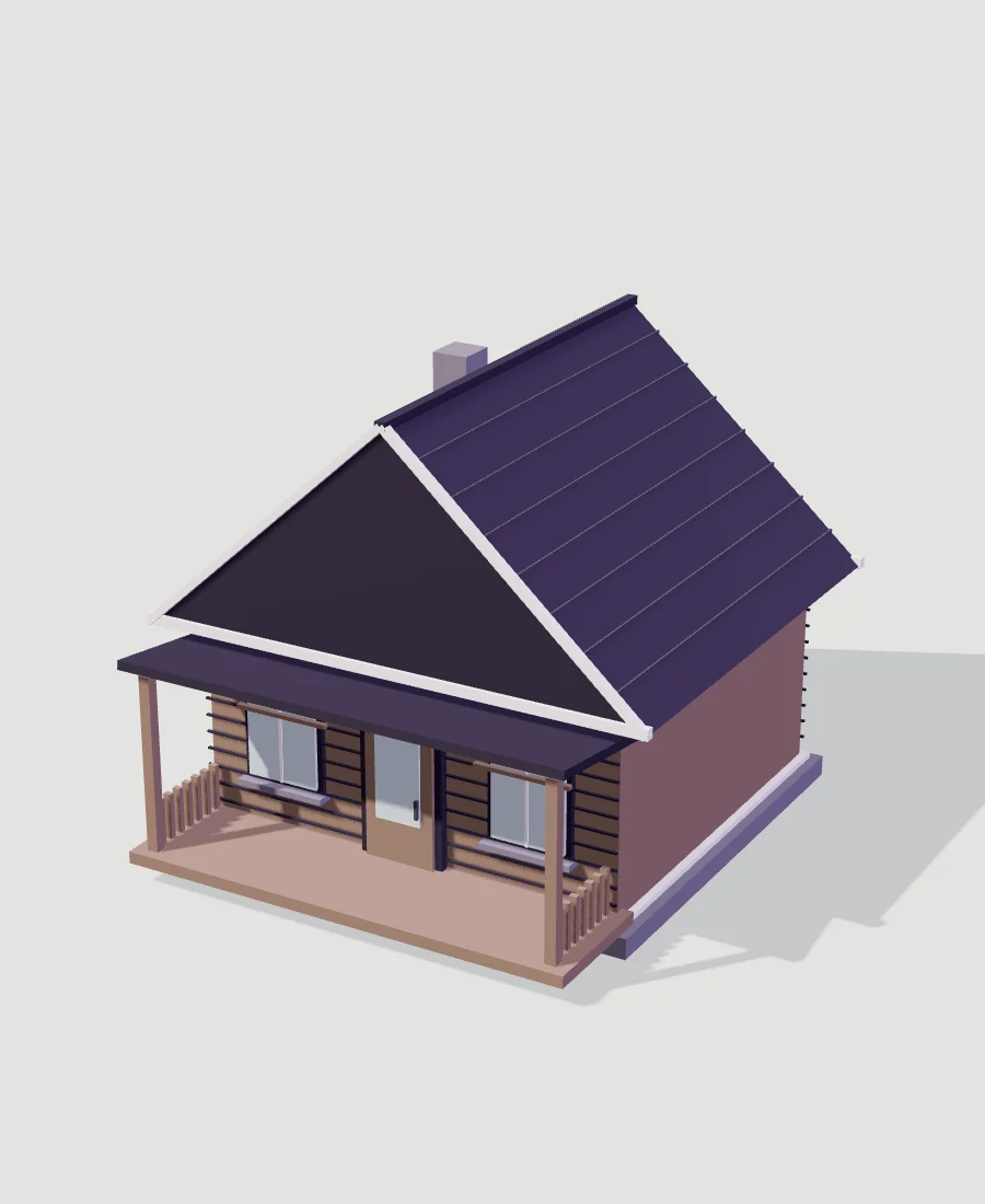 Chalet en bois avec véranda.