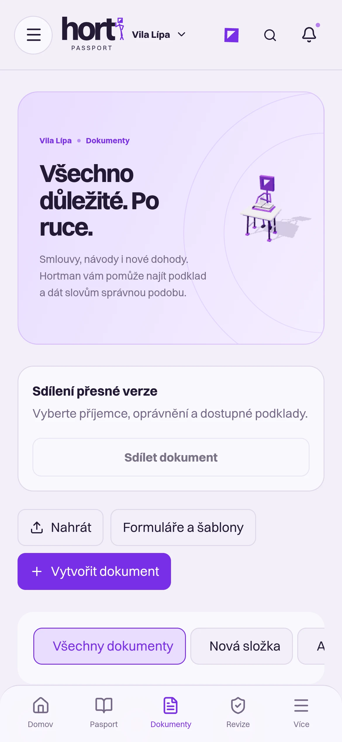 Die Hort-App auf dem Smartphone: Dokumente mit Freigabe einer bestimmten Version, Hochladen, Formularen und Dokumentenerstellung.